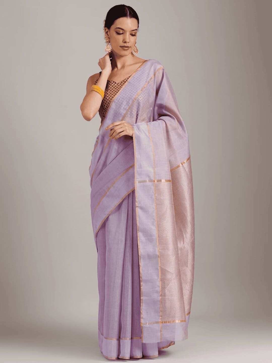 Tusse Chanderi Saree - Purple - Charkha TalesTusse Chanderi Saree - Purple