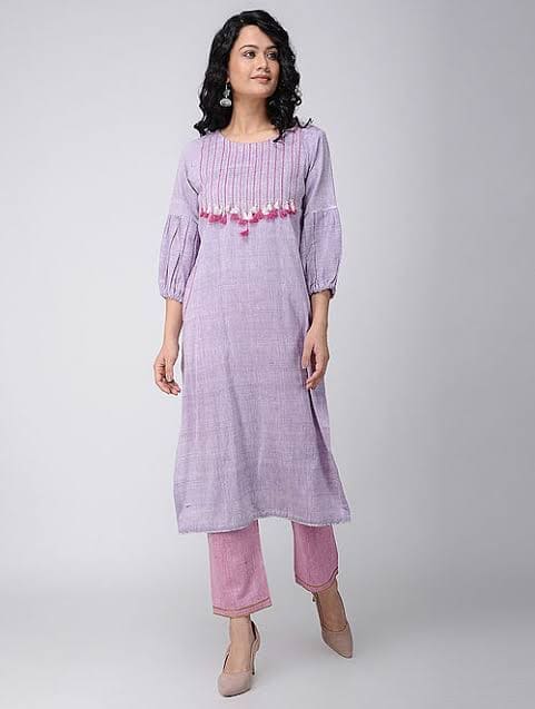 Tussle Work Kurta Set - Mauve - Charkha TalesTussle Work Kurta Set - Mauve