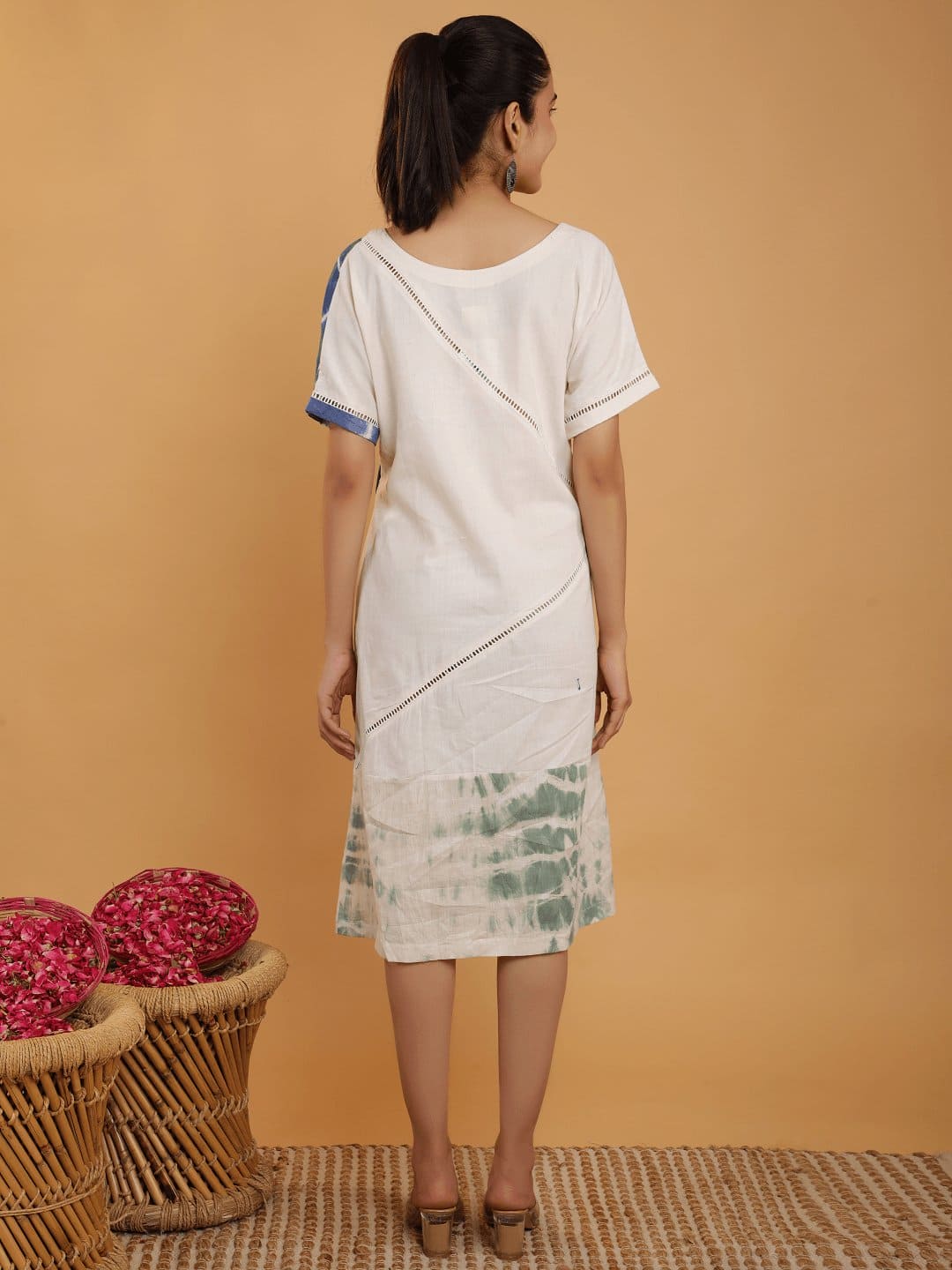 Upcycled Shift A - Line Kurta Set - Blue - Charkha TalesUpcycled Shift A - Line Kurta Set - Blue