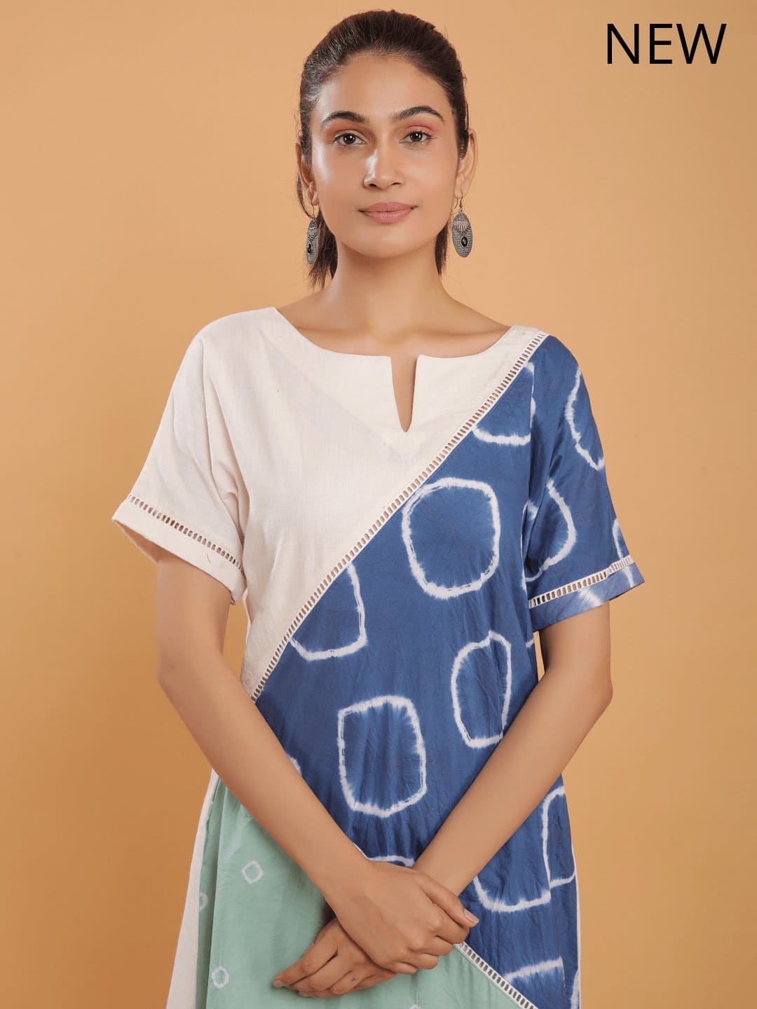 Upcycled Shift A - Line Kurta Set - Blue - Charkha TalesUpcycled Shift A - Line Kurta Set - Blue