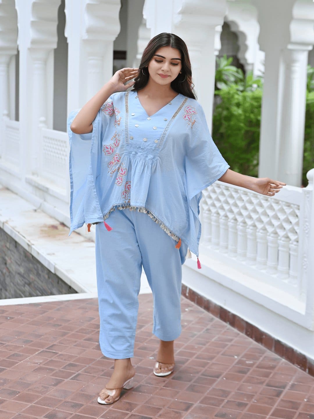 Utsav Chikankari Co - Ordinate Set - Sky Blue - Charkha TalesUtsav Chikankari Co - Ordinate Set - Sky Blue