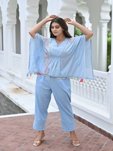 Utsav Chikankari Co-Ordinate Set - Sky Blue