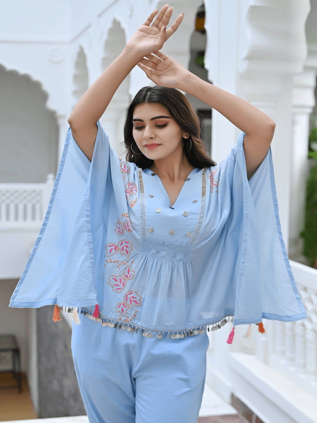 Utsav Chikankari Co - Ordinate Set - Sky Blue - Charkha TalesUtsav Chikankari Co - Ordinate Set - Sky Blue