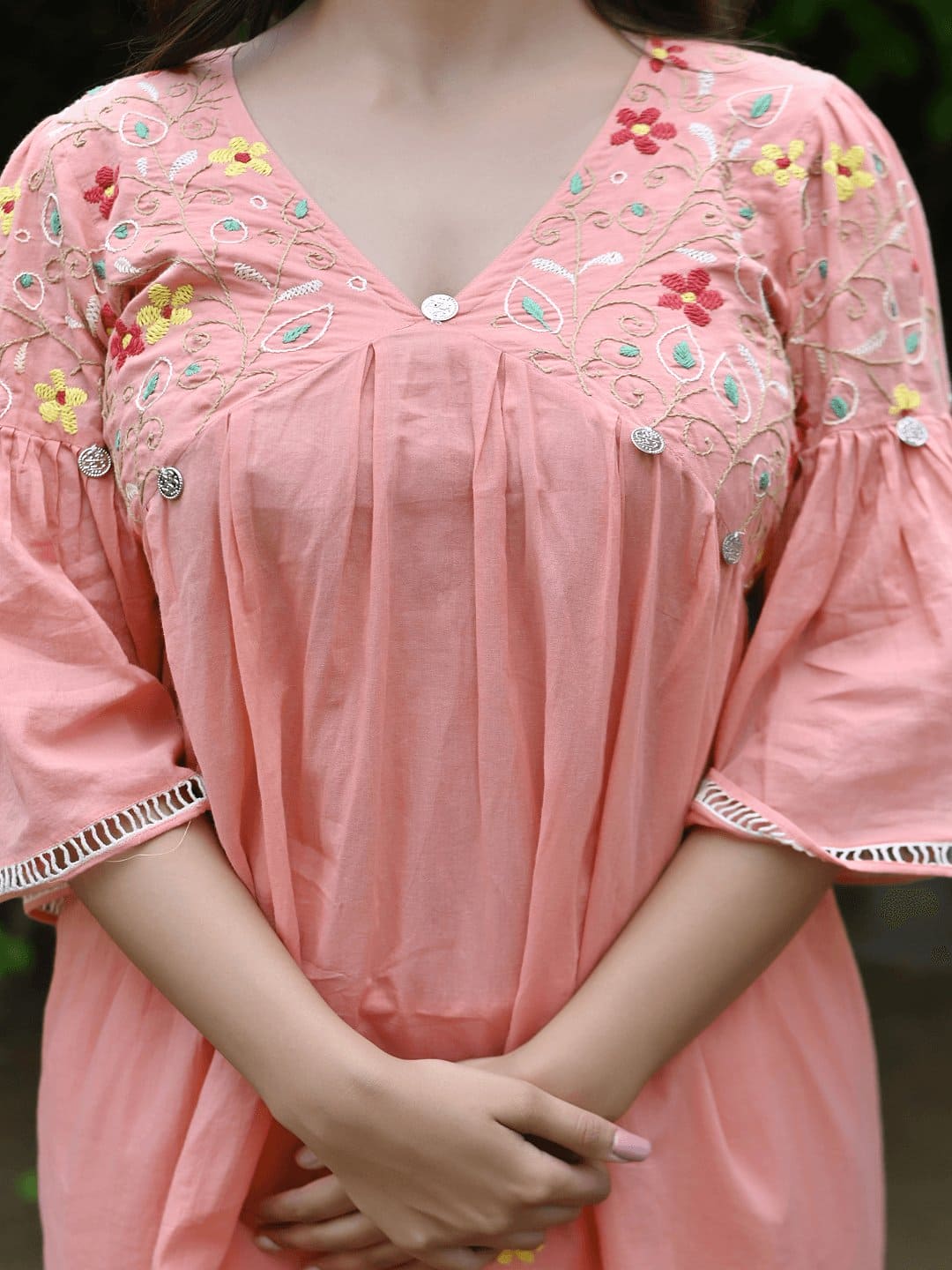 Utsav Chikankari Sharara Kurta Set - Peach - Charkha TalesUtsav Chikankari Sharara Kurta Set - Peach