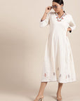 White Cotton Embroidered Dress - Charkha TalesWhite Cotton Embroidered Dress