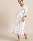White Floral Embroidered Dress - Charkha TalesWhite Floral Embroidered Dress
