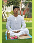 White Khadi Yoga Kurta Set - Charkha TalesWhite Khadi Yoga Kurta Set