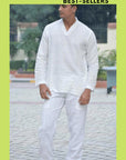 White Yoga Bengal Khadi Kurta Set - Charkha TalesWhite Yoga Bengal Khadi Kurta Set