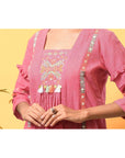 Women Bohemian Floral Pink Top Set - Charkha TalesWomen Bohemian Floral Pink Top Set
