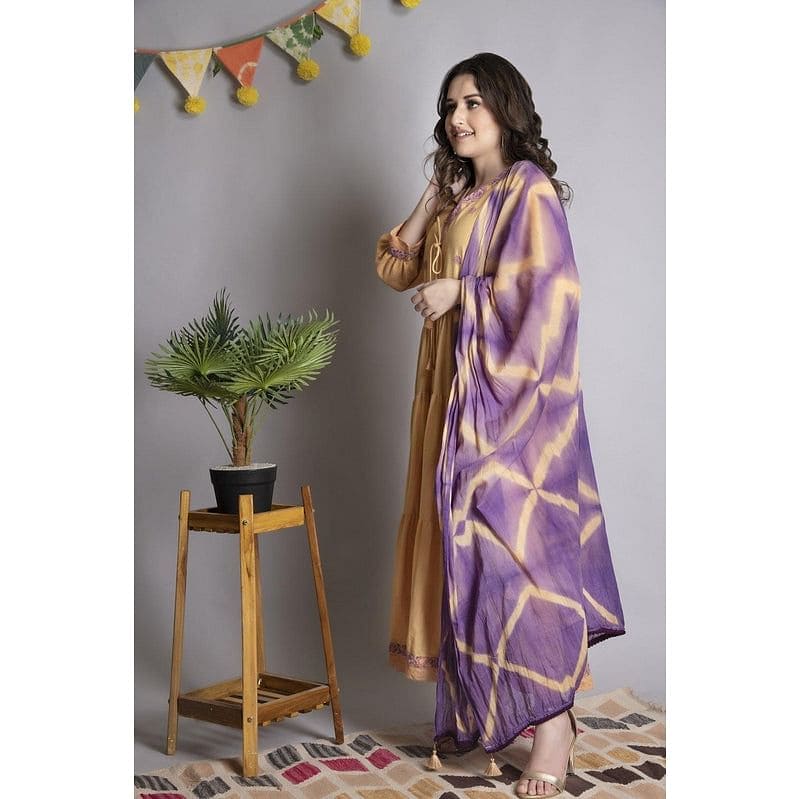 Women Chikankari Dress - Mustard Yellow - Charkha TalesWomen Chikankari Dress - Mustard Yellow