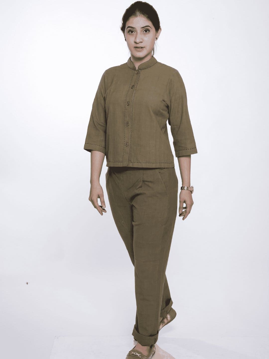 Women Co - Ord Set - Olive Green - Charkha TalesWomen Co - Ord Set - Olive Green