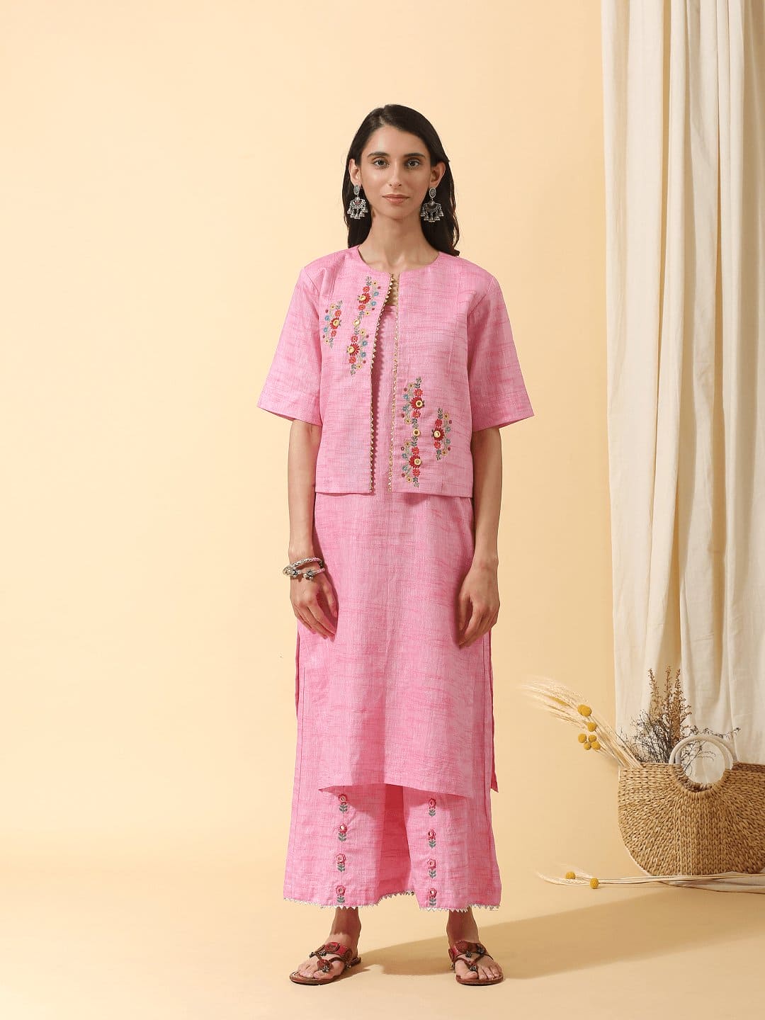 Women Colourful Jacket - Pink - Charkha TalesWomen Colourful Jacket - Pink