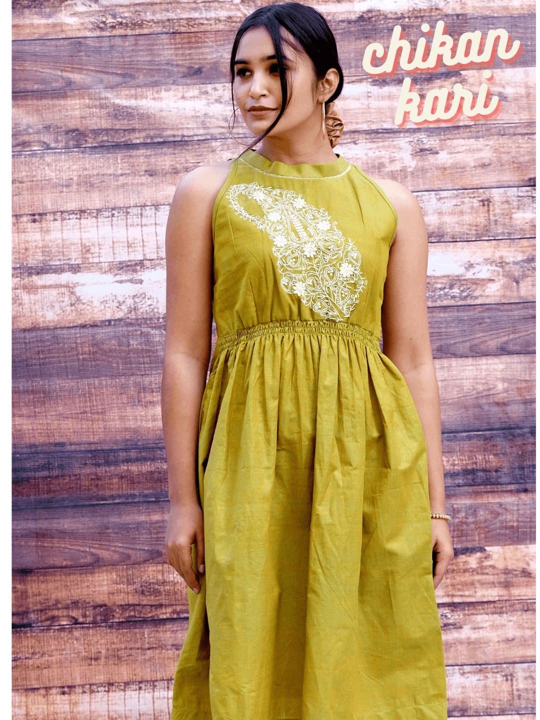 Women Cotton Chikankari Dress - Green - Charkha TalesWomen Cotton Chikankari Dress - Green