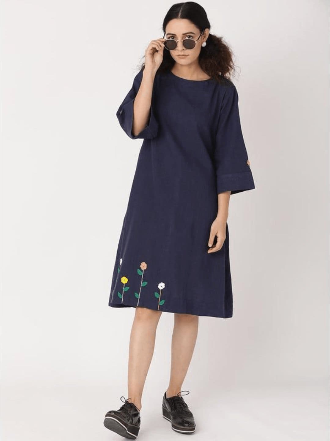 Women Crochet Dress - Blue - Charkha TalesWomen Crochet Dress - Blue