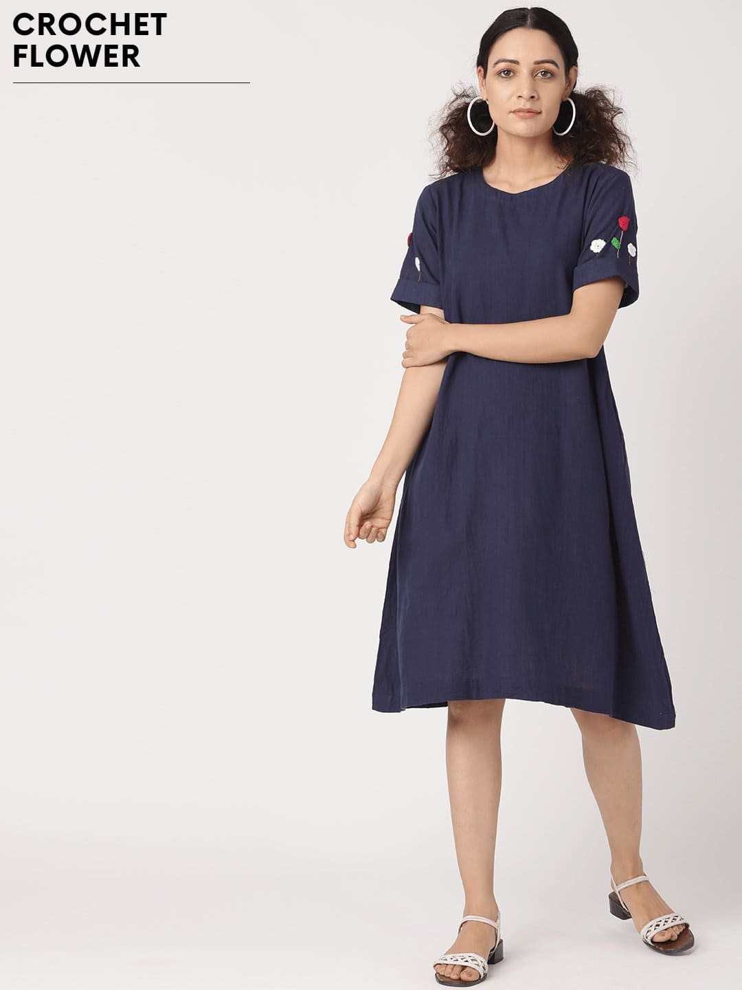 Women Crochet Dress - Blue - Charkha TalesWomen Crochet Dress - Blue