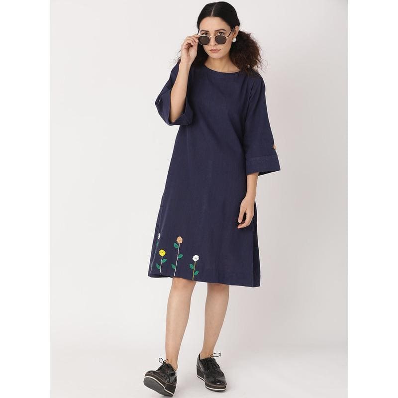 Women Crochet Dress - Blue - Charkha TalesWomen Crochet Dress - Blue