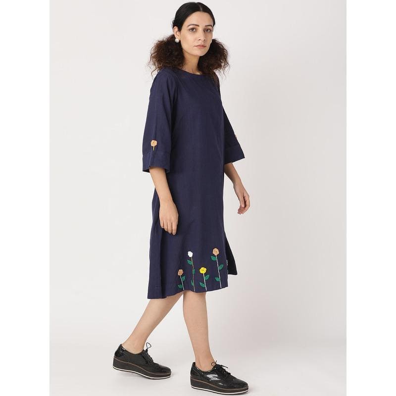 Women Crochet Dress - Blue - Charkha TalesWomen Crochet Dress - Blue