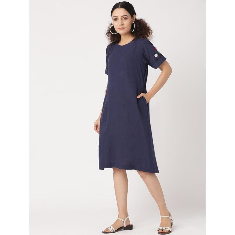 Women Crochet Dress - Blue - Charkha TalesWomen Crochet Dress - Blue