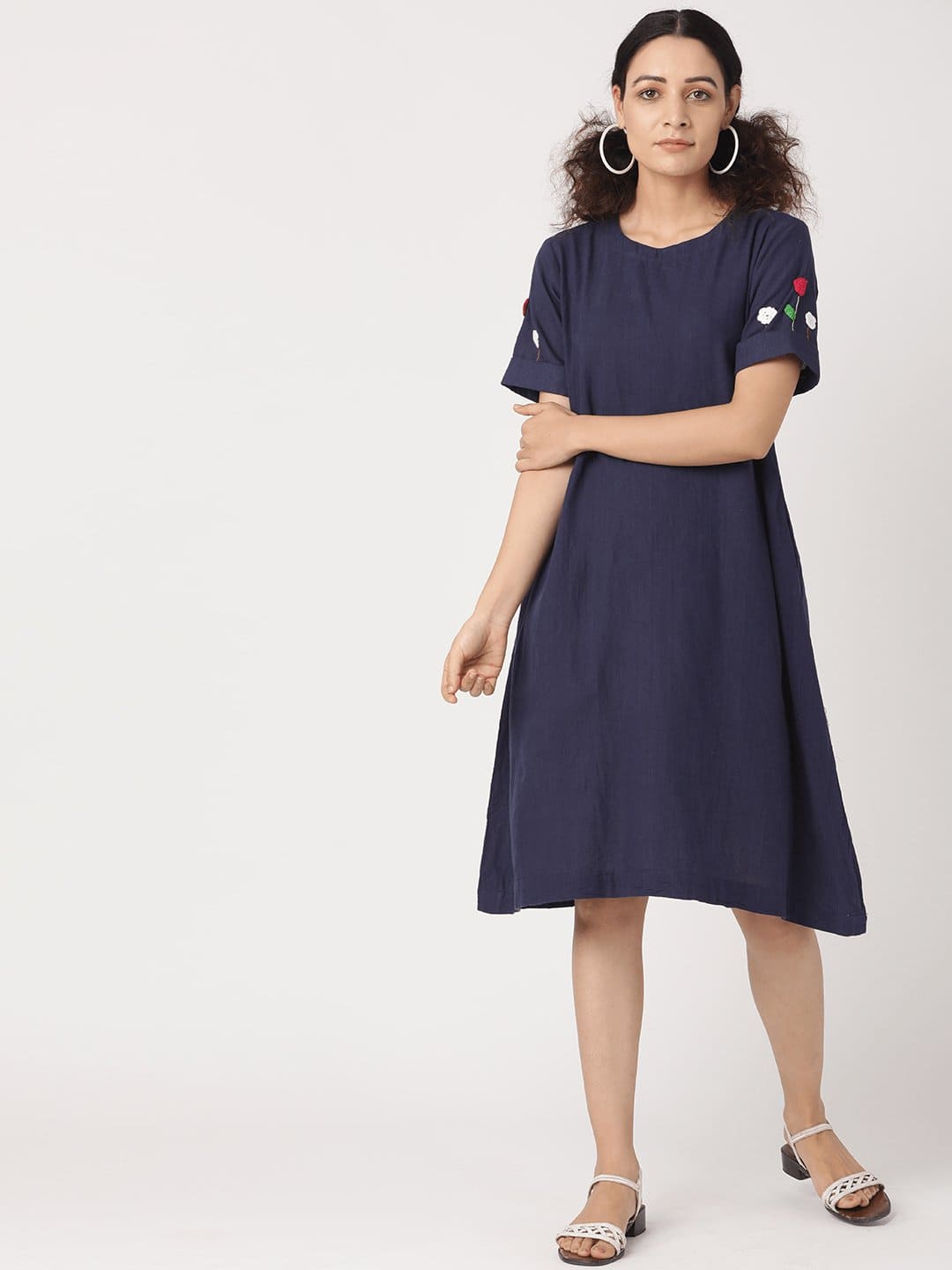 Women Crochet Dress - Blue - Charkha TalesWomen Crochet Dress - Blue