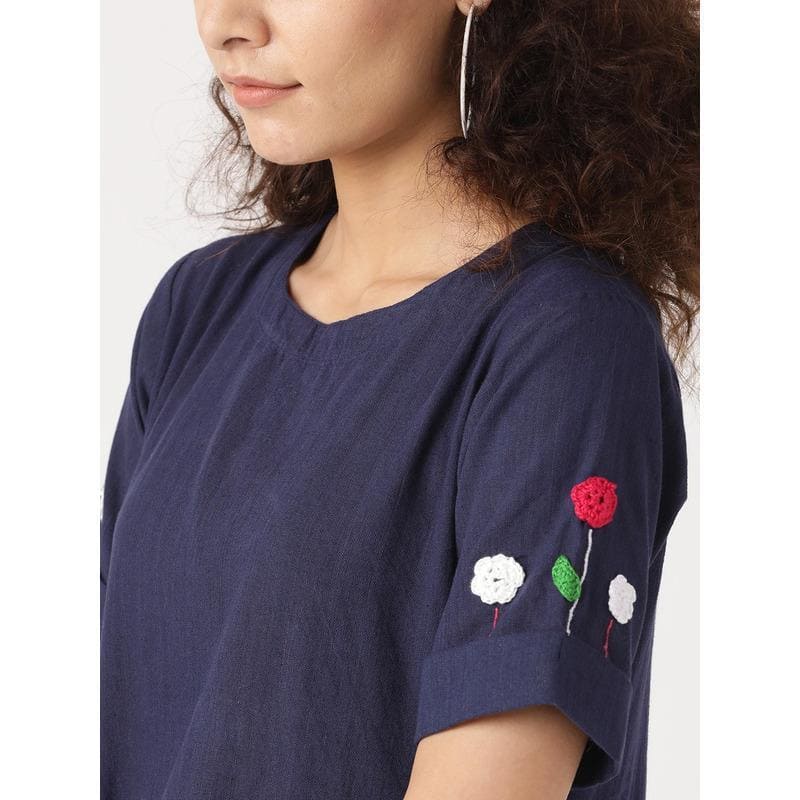 Women Crochet Dress - Blue - Charkha TalesWomen Crochet Dress - Blue