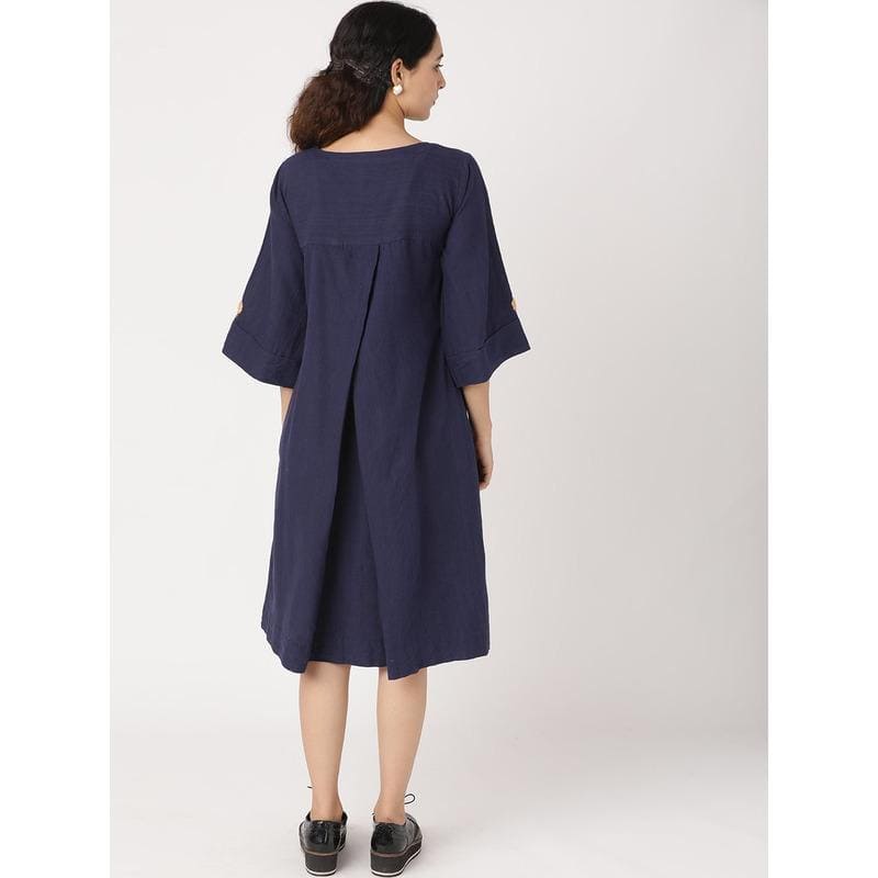 Women Crochet Dress - Blue - Charkha TalesWomen Crochet Dress - Blue