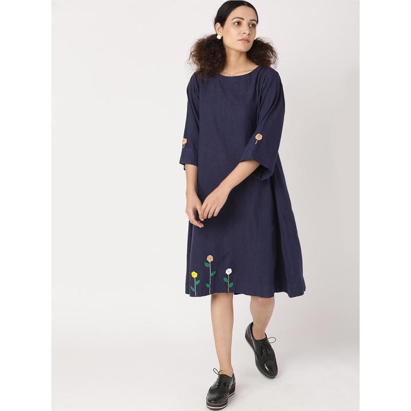 Women Crochet Dress - Blue - Charkha TalesWomen Crochet Dress - Blue