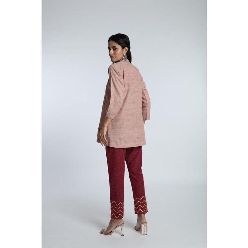 Women Embroidered Cotton Top Set - Mauve - Charkha TalesWomen Embroidered Cotton Top Set - Mauve