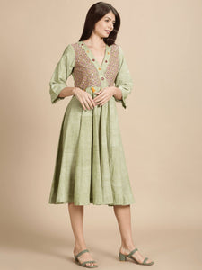 Women Embroidered Dress - Green