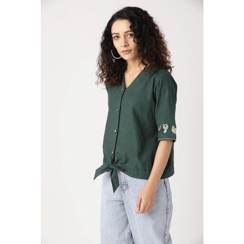 Women Embroidered Top - Green - Charkha TalesWomen Embroidered Top - Green
