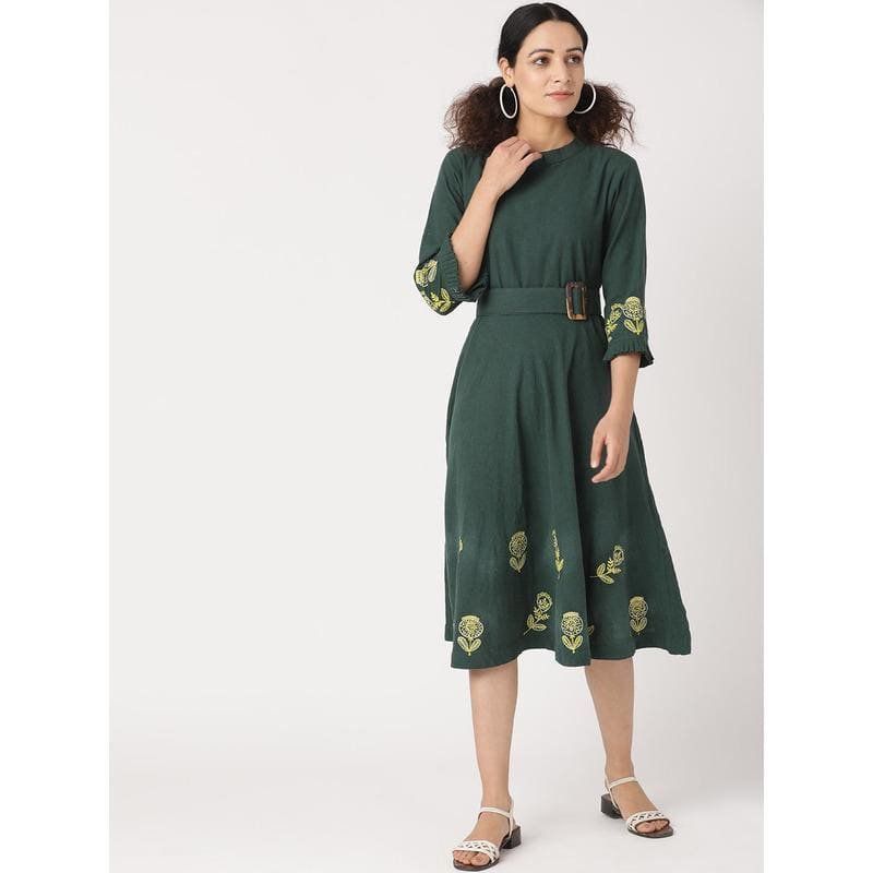 Women Embroidered Women Dress - Green - Charkha TalesWomen Embroidered Women Dress - Green
