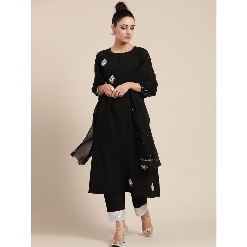 Women Ethereal Kurta Set - Black - Charkha TalesWomen Ethereal Kurta Set - Black
