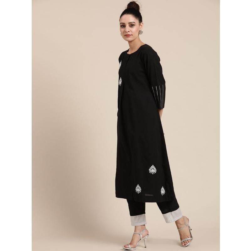 Women Ethereal Kurta Set - Black - Charkha TalesWomen Ethereal Kurta Set - Black