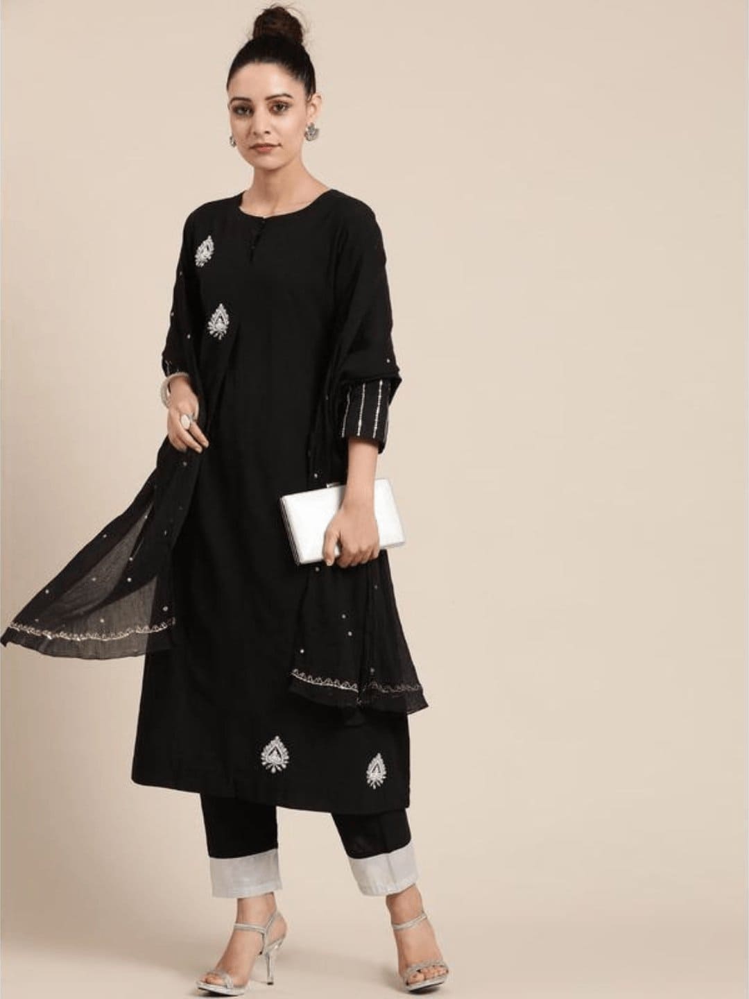 Women Ethereal Kurta Set - Black - Charkha TalesWomen Ethereal Kurta Set - Black