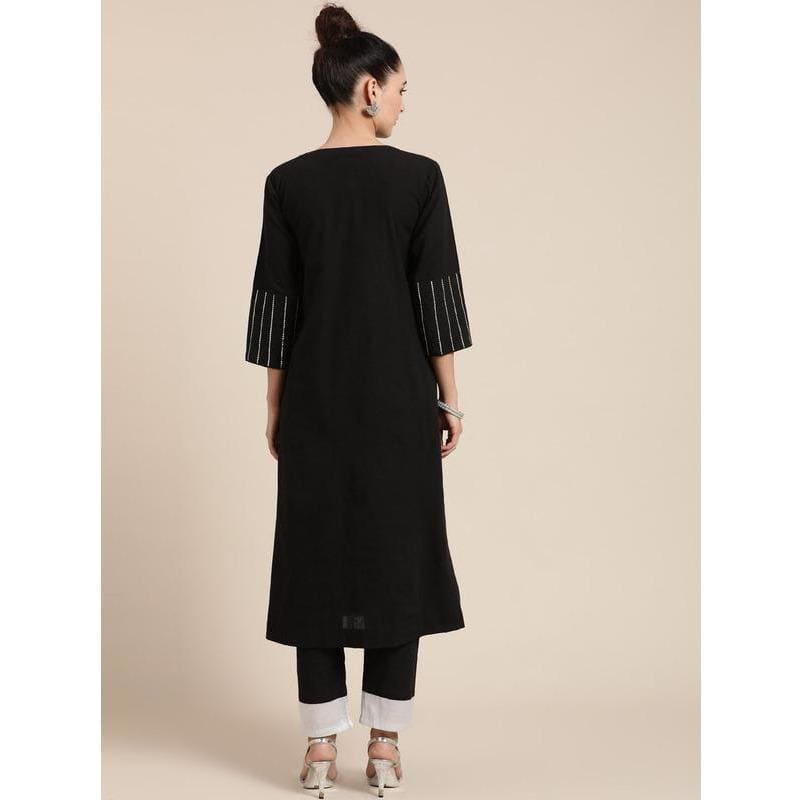 Women Ethereal Kurta Set - Black - Charkha TalesWomen Ethereal Kurta Set - Black