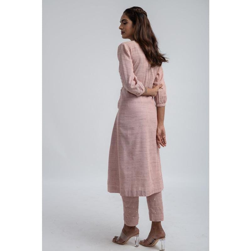 Women Floral Kurta Set - Pink - Charkha TalesWomen Floral Kurta Set - Pink