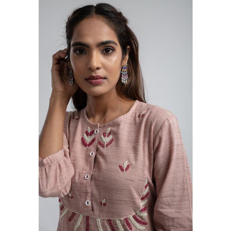Women Floral Kurta Set - Pink - Charkha TalesWomen Floral Kurta Set - Pink
