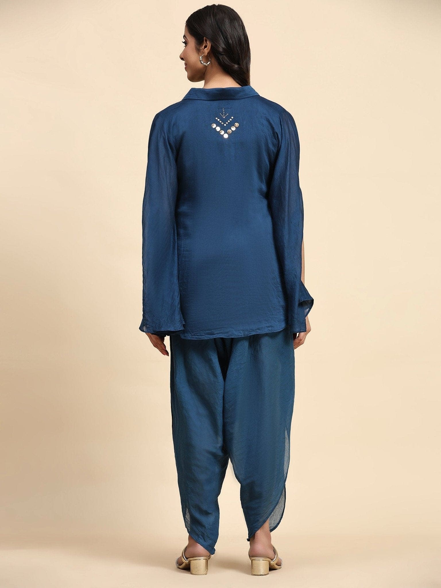 Women Flow Top With Tulip pant - Blue - Charkha TalesWomen Flow Top With Tulip pant - Blue