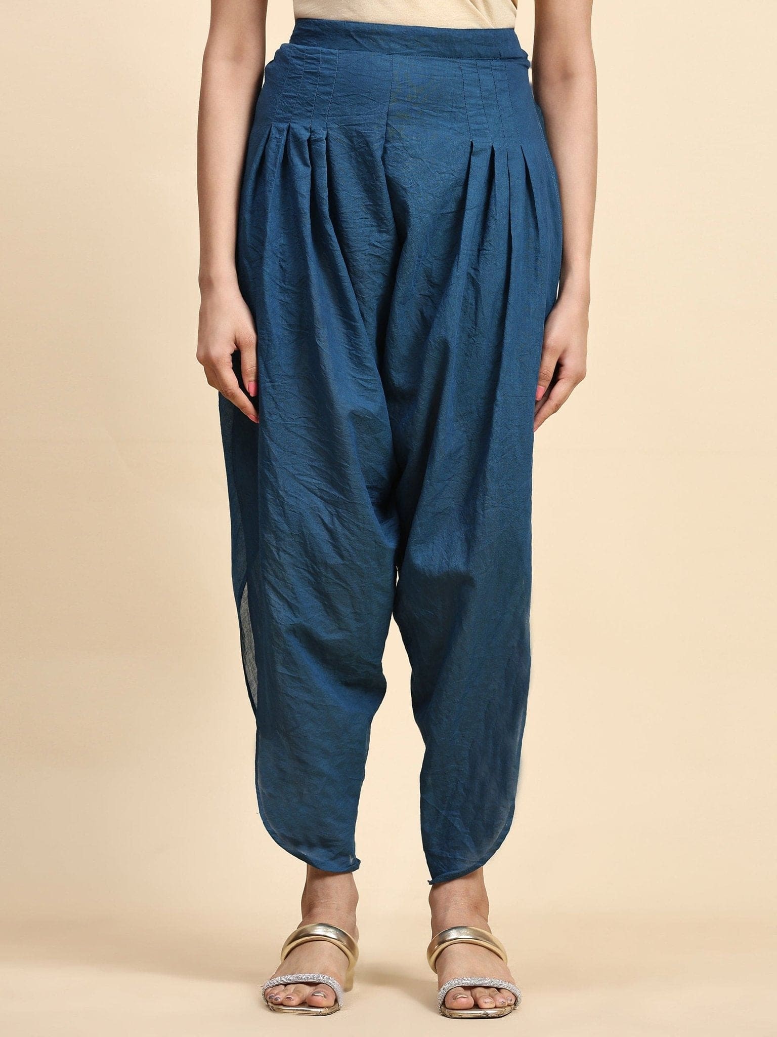 Women Flow Top With Tulip pant - Blue - Charkha TalesWomen Flow Top With Tulip pant - Blue