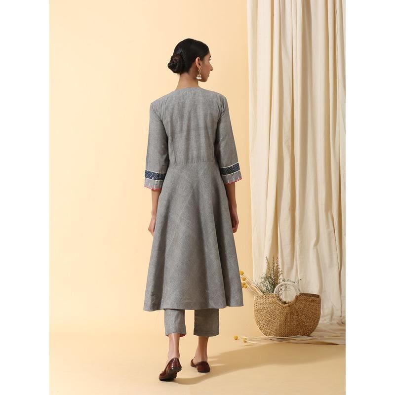 Women Gotta Anarkali Kurta Set - Grey - Charkha TalesWomen Gotta Anarkali Kurta Set - Grey