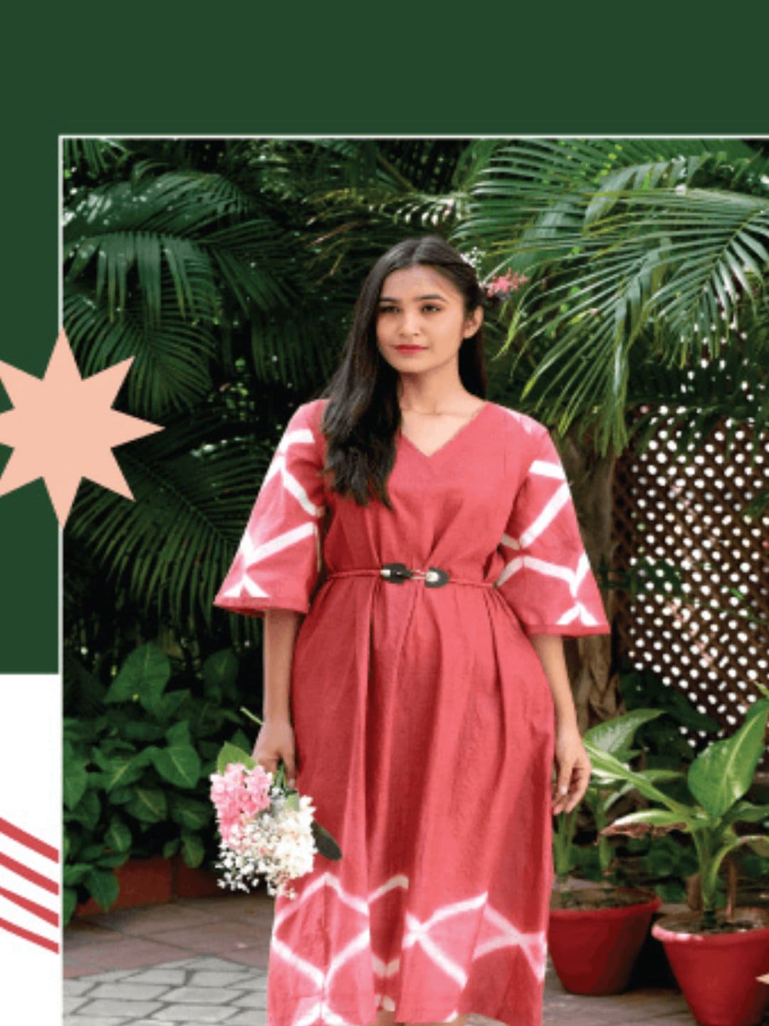 Women Hand Dyed Including Belt Dress - Red - Charkha TalesWomen Hand Dyed Including Belt Dress - Red