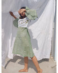 Women Handpainted Green Dress - Charkha TalesWomen Handpainted Green Dress