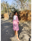 Women Handpainted Khadi Pink Dress - Charkha TalesWomen Handpainted Khadi Pink Dress