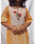 Women Handpainted Yellow Dress - Charkha TalesWomen Handpainted Yellow Dress