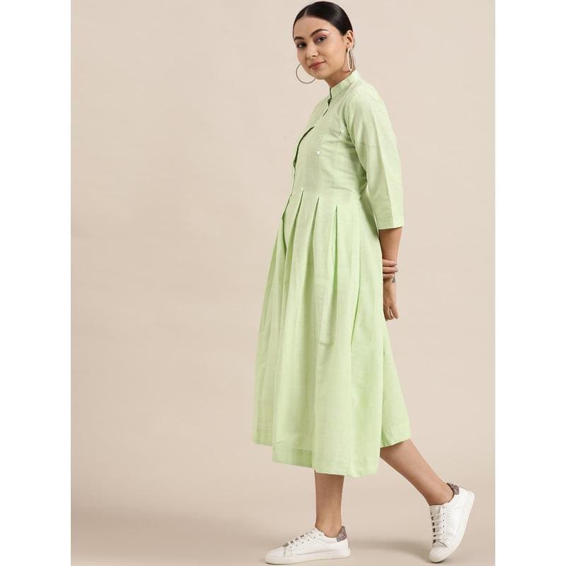 Women Handwoven Dress - Green - Charkha TalesWomen Handwoven Dress - Green