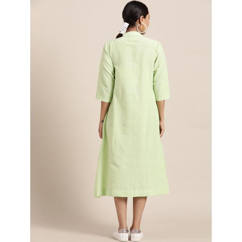 Women Handwoven Dress - Green - Charkha TalesWomen Handwoven Dress - Green