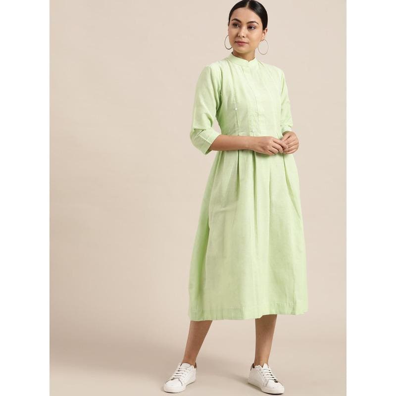 Women Handwoven Dress - Green - Charkha TalesWomen Handwoven Dress - Green