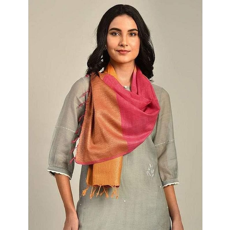 Women Handwoven Linen Stole - Multicolour - Charkha TalesWomen Handwoven Linen Stole - Multicolour