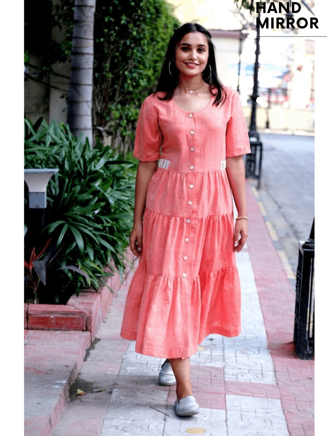 Women Kimono Dress - Peach - Charkha TalesWomen Kimono Dress - Peach