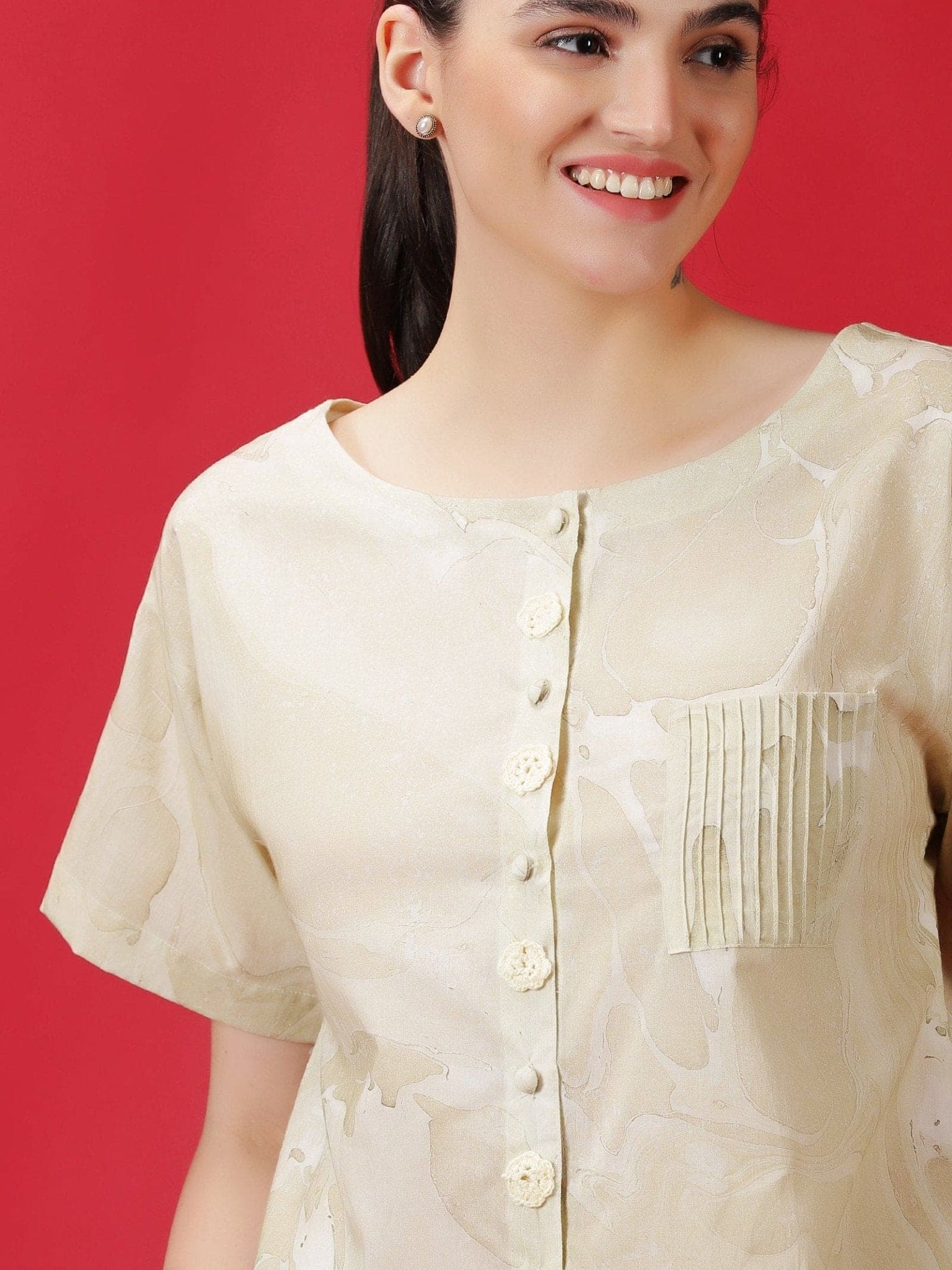 Women Marble Dye Athleisure Set - Beige - Charkha TalesWomen Marble Dye Athleisure Set - Beige