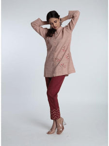 Women Embroidered Cotton Top Set - Mauve